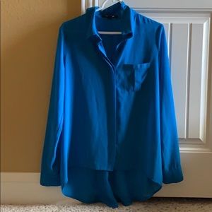 blue polyester Forever 21 button down collared top
